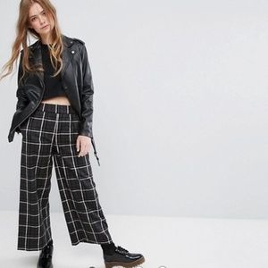 Monki wide-leg checkered tartan plaid pants (M)